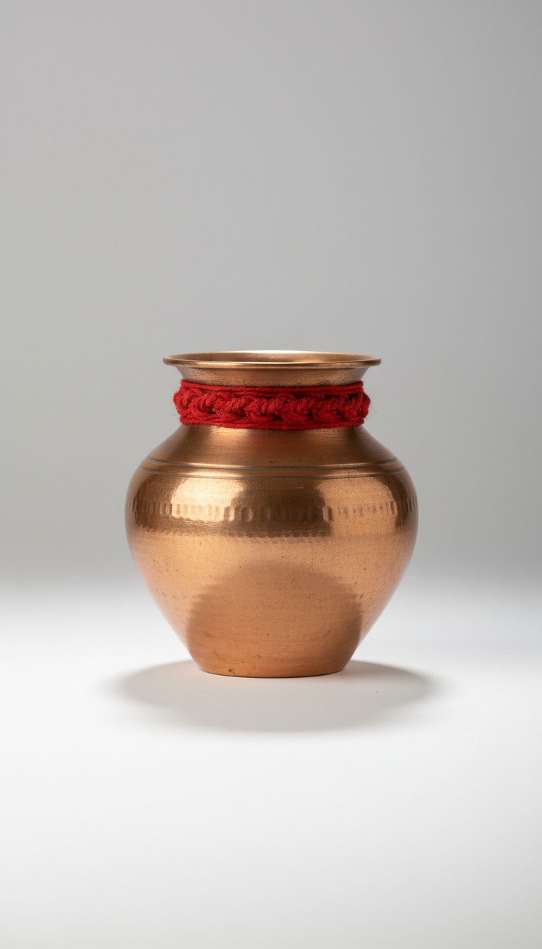 Handcrafted Copper Kalash With Red Kalawa Thread