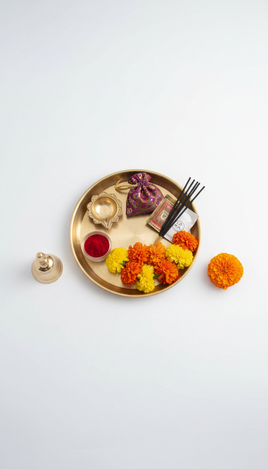 Puja Essentials Gift Kit With Marigold Accents